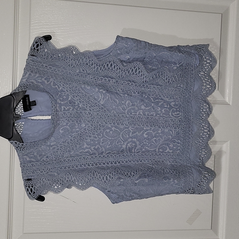 BNNT Blue Lucyparis Cropped Top with Lace Overlay Sz XL
